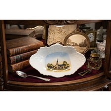 1900's Wheelock China Ogden Iowa M. E. Church Bowl Germany Scalloped Gold Trim picture