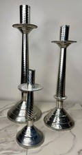 3- Unique Vintage Spanish Forged Silver Forged Tin Candlestick Trio Weighted picture