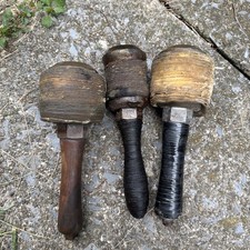 3 Antique Cast Iron & Leather Rawhide Maul Wood Carving Mallet Tool Hammer  picture