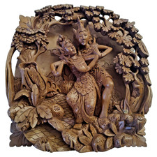VTG Balinese Hand Carved Wood Wall Panel Plaque Rama Sita Ramayana Art picture