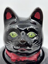 1950s Vintage MCM Shafford Redware Black Cat Green Eyes Ceramic Teapot picture