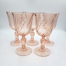 Vintage ARCOROC (France) Pink Swirl WINE GLASSES/GOBLETS, Set of 5 picture