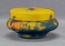 French Muller Freres Luneville Art Deco Mottled Yellow & Blue Glass Box / Jar picture