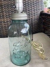 Vintage Aqua Ball Blue Perfect Mason Jar #5 Half gallon with Zinc Lid Lamp Rare picture
