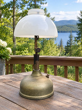 Antique Coleman Quick-Lite Table Lamp Original White Opal Glass Shade picture