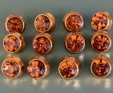 Stunning Matching Set (12) 1940s Faceted Topaz Glass GoldTone Shank Buttons 5/8