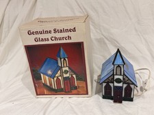 Vintage stained glass church lamp Tiffany style. picture