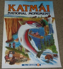 Rare Wien Air Alaska KATMAI NATIONAL MONUMENT Poster, LYON 1977 picture