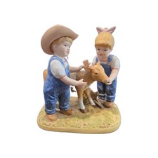 Vtg 1985 Homco Denim Days Barnyard Baby Figurine 88351 Danny Debbie Calf picture