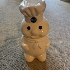 Pillsbury Doughboy Vintage Cookie Jar 1988 w/ Lid White Blue Eyes 12in Tall picture