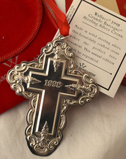 1998 WALLACE Sterling CROSS Christmas ORNAMENT New Old Stock Box GRAND BAROQUE picture