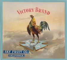 Victory Brand Orange Fay Fruit California Citrus Crate Rooster Label Art Print picture