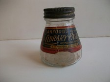 Vtg Sanford's Library Paste jar with paper label & metal embossed lid 1 1/2 oz picture