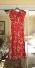  SILKY HAWAIIAN VINTAGE ANTIQUE Red DRESS 40S MUU-MUU  Small OLD LABLE picture