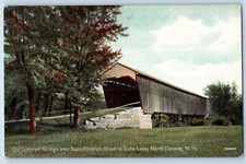North Conway NH Postcard Old Covered Bridge Saco River Road to Echo Lake c1910 picture