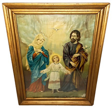 Antique 1930s Framed Lithograph The Holy Family Mary & Joseph Jesus As A Child picture