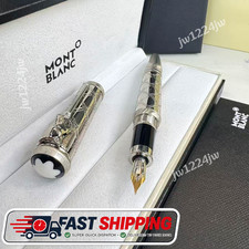 Hot Montblanc Rudyard Kipling Wolf Head Limited Edition Silver Fountain Pen Gift picture