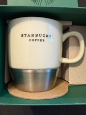 Starbucks 2006 White Ceramic 10oz Coffee Mug w/Metal Base Bottom in Original Box picture