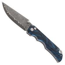 Two Sun Folding Knife Blue/Black G10 Handle Damascus Clip Point Plain Edge TS598 picture