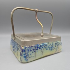 Vintage Loetz Style Art Nouveau Lidded Box with an Iridescent Art Glass Base picture