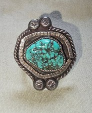 vtg Sterling Silver Southwestern Vintage Turquoise Nugget Ring sz 9.5 SIGNED picture