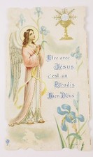 Vintage Antique Die Cut Holy Card Easter Iris Chalice Angel Jesus  picture