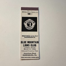 Blue Mountain Lions Club Harrisburg PA Vintage Matchbook Cover 5MB126-1-4 picture