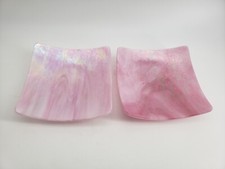 Pink Iridescent Slag Glass Open Trinket Dish set of 2, 4.5in Sq picture
