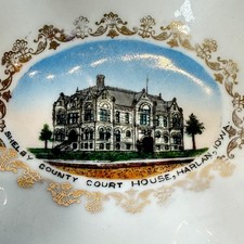 HARLAN IA IOWA Antique SHELBY COURT HOUSE  Souvenir China TRINKET DISH BOWL picture
