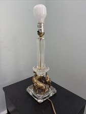 Vintage 1970s crystal and brass table lamp. Cluster of brass elephants Base picture