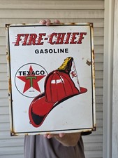 LARGE VINTAGE 1950'S TEXACO FIRE CHIEF GASOLINE PORCELAIN SIGN 16