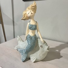 Whimsical Mermaid Statue Sitting On Fish 10.25