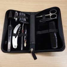 ROYCE Mens Grooming Toiletry Kit Black Leather Travel Case + Wine Corkscrew picture