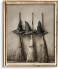 Vodefoad Vintage Witch Hats and Brooms Print, Spooky Gothic Halloween Decor, Hal picture