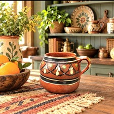 Vintage Mexican Redware Clay Mug - Handmade Tlaquepaque Tonalá Folk Art Jarrito picture