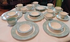 1952 Dinnerware 34 Pcs Homer Laughlin Cavalier Romance Sevron Blue Eggshell Set picture