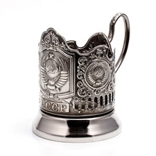 USSR Russian Glass Holder Podstakannik Nickel Plated Collectible picture