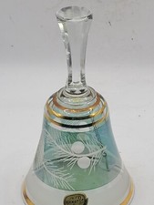 Bell Bohemia glass etched. Gold trimmed. Green with clear. Mid Century.  Vtg picture