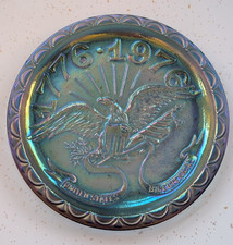 Indiana Glass Co Bicentennial American Eagle Plate Blue Carnival Glass picture