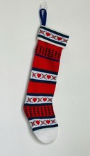 Vintage 1985 Kurt Adler Knit Christmas Stocking Red Hearts Geometric Pattern picture