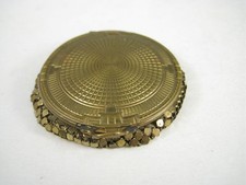 Vintage Gold Tone Mesh Spirograph Etched Vanity Compact Powder Glam  picture