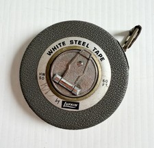 Vintage LUFKIN White Steel Tape Measure HW 50 Ft. w/ Winding Reel picture