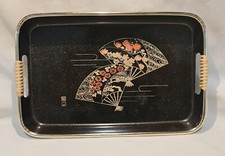 Vtg Toyo Japanese Lacquerware Enamel Serving Tray - Fans picture