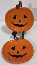 2 Pottery Barn Halloween Jack O Lantern Pumpkin Plates Ceramic 7.5