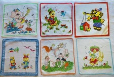 Lot of  6 Adorable Vintage Novelty Child Animal Hankie Handkerchiefs picture