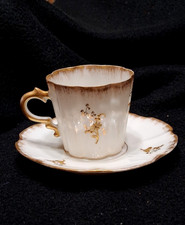 ANTQ. Elite Works SM Limoges France Gold Floral Gilt Teacup & Saucer  1896-1901 picture