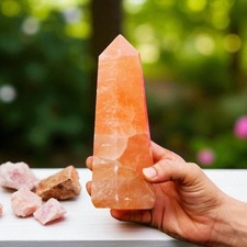 Large 185MM Orange Selenite Crystal Tower Metaphysical Aura Stone For Home Decor picture