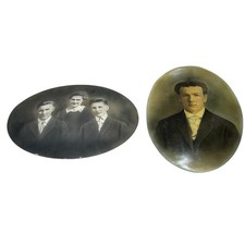 Antique Early 1900s Convex Family Men Portrait Photo Lot 2 Hand Tinted 14x19.5 picture