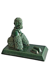 Vtg 1950s French Ceramic Spaghetti Poodle Figurine Card/Matches Holder Green picture