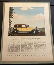 1932 Lincoln V-8 Two-Window Town Sedan - Vintage Color Print Ad Garage Wall Art picture